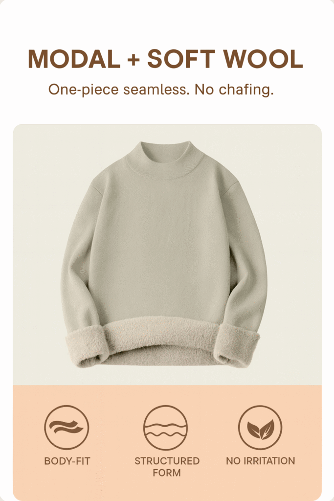 premium modal wool half turtleneck knit sweater for men – soft, thick, and fleece lined winter pullover